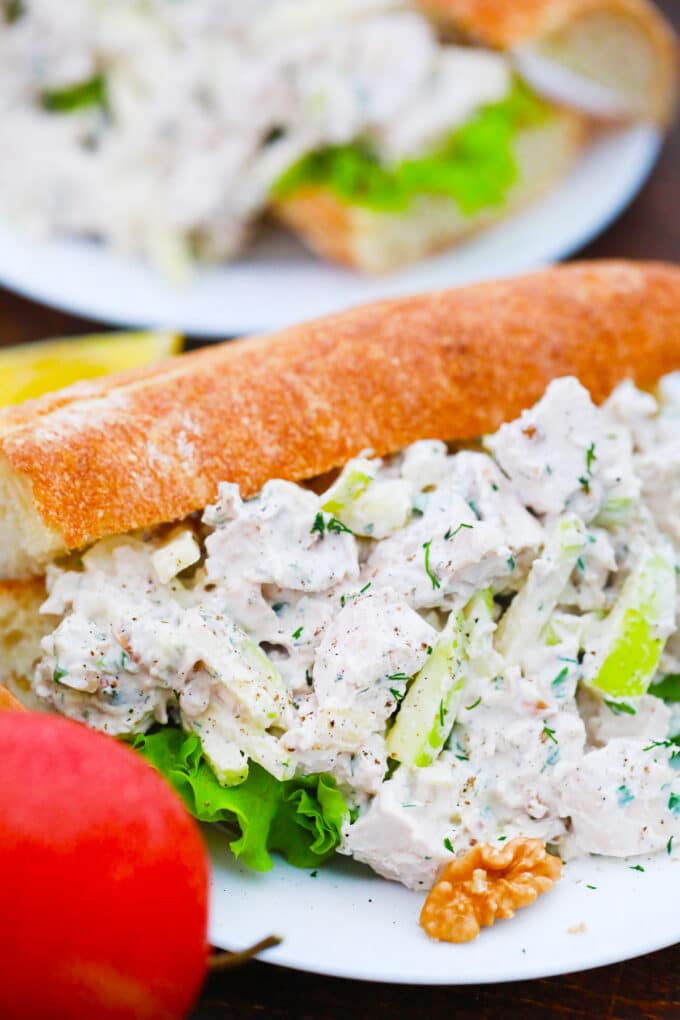 An apple fennel chicken salad sandwich.