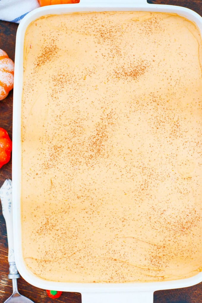 Overhead shot of pumpkin mousse brownies.