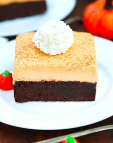pumpkin mousse brownies on a plate