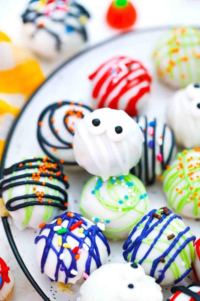 mummy with eyes and other spooky halloween cookie dough balls