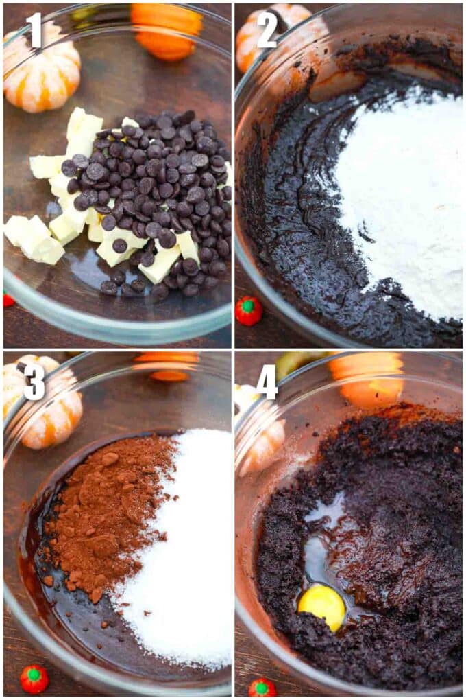photo collage of steps how to make brownies