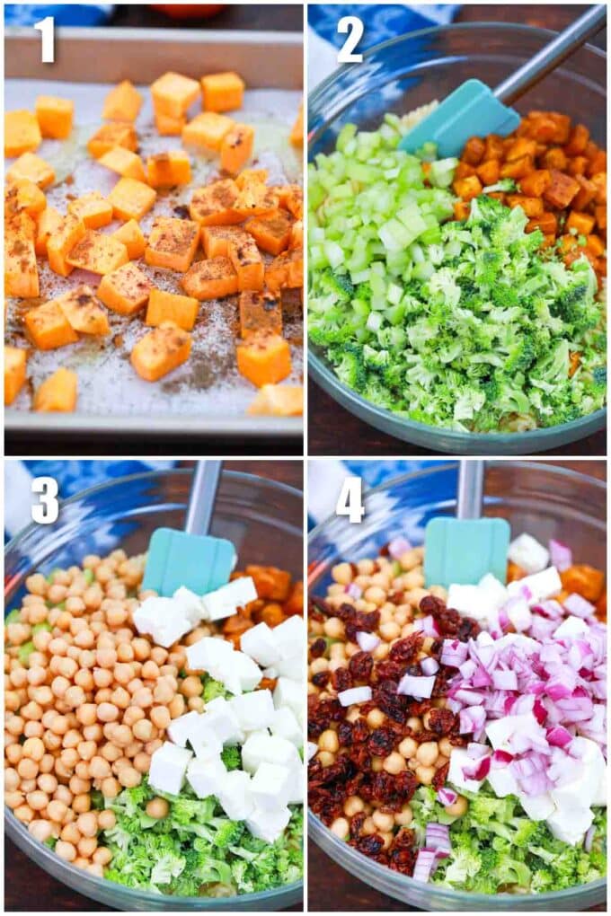 photo collage of steps how to make butternut squash pasta salad