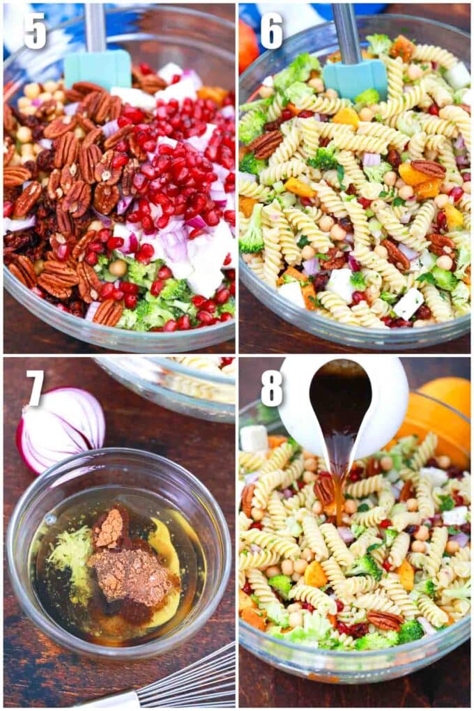 photo collage of steps how to make fall pasta salad