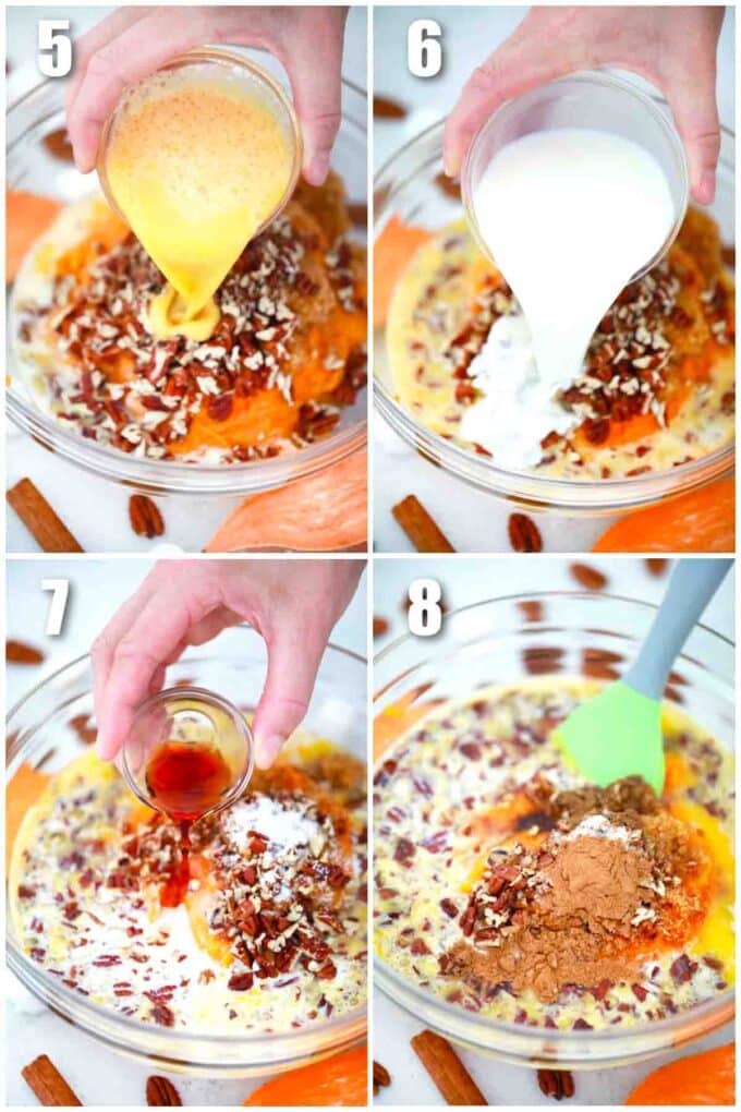 photo collage of steps how to make sweet potato casserole