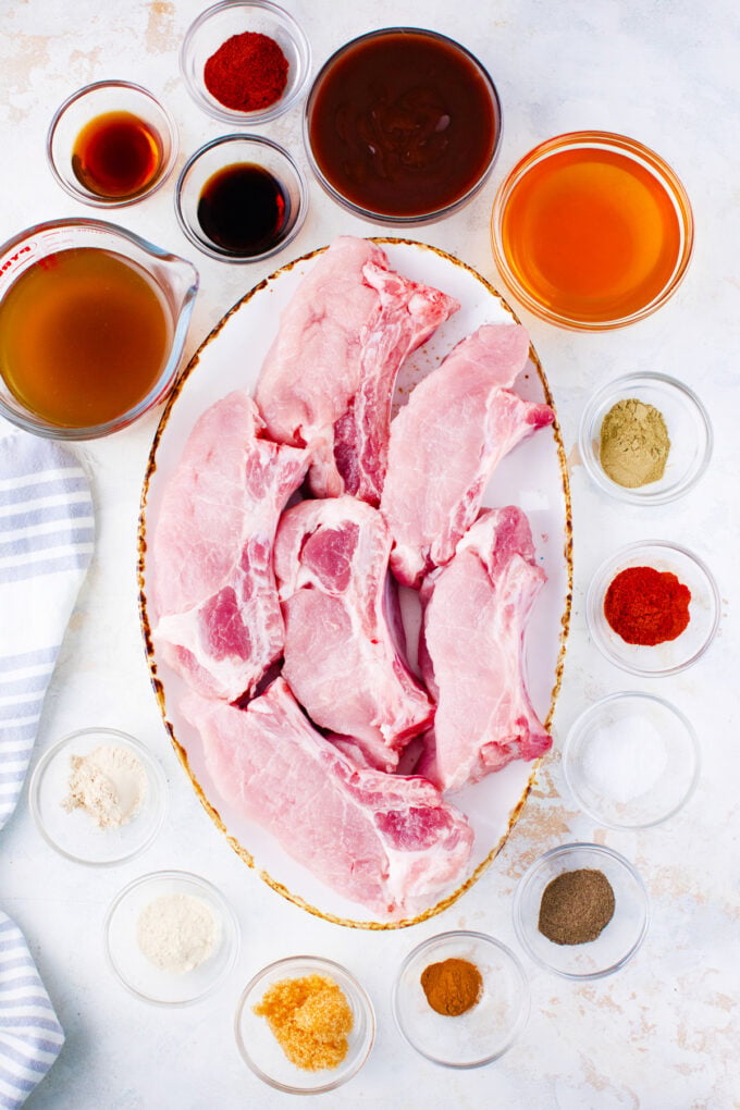 Overhead shot of Instant Pot country style ribs recipe ingredients.