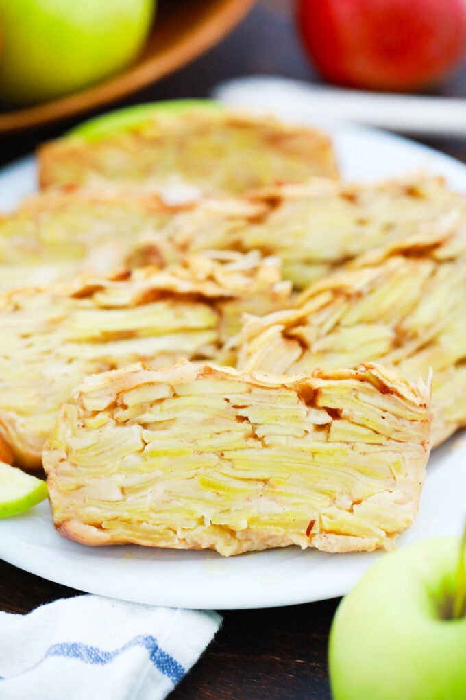 Sliced invisible apple cake.
