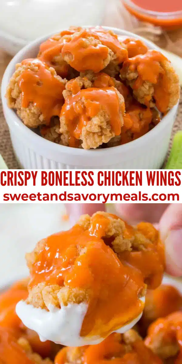 easy crispy boneless chicken wings pin