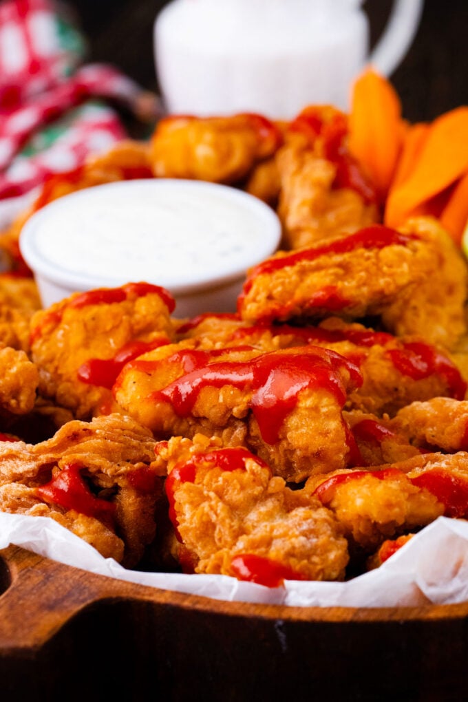 Crispy boneless chicken wings with Ranch.
