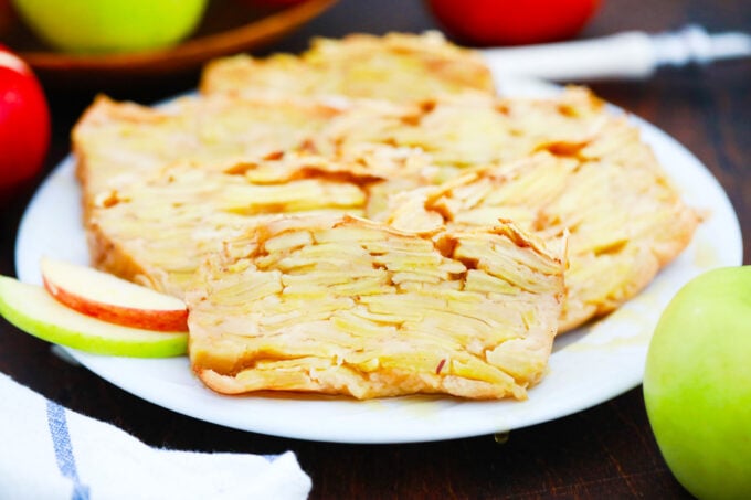 Sliced invisible apple cake.