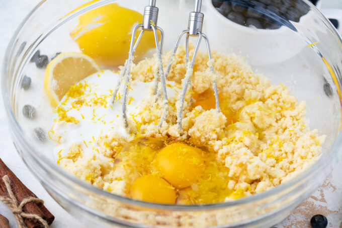 Whisking eggs and sugar.