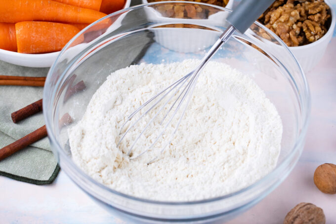 Dry ingredients for carrot cake.