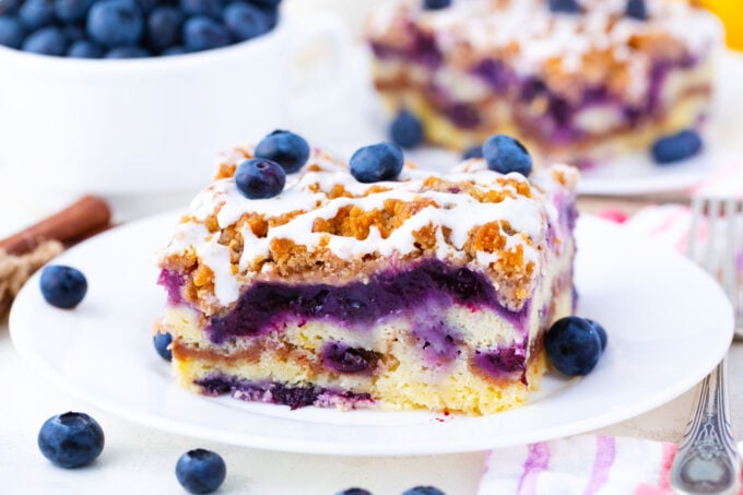 Blueberry coffee cake with blueberry pie filling.