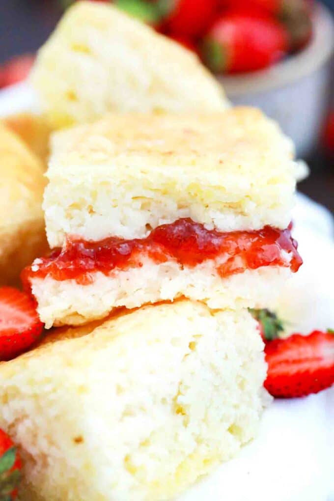 butter swim biscuits with strawberry jam