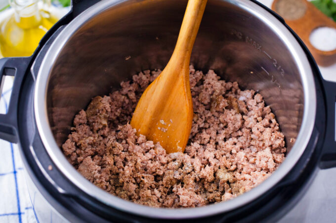 Cooking ground beef in the Instant Pot.