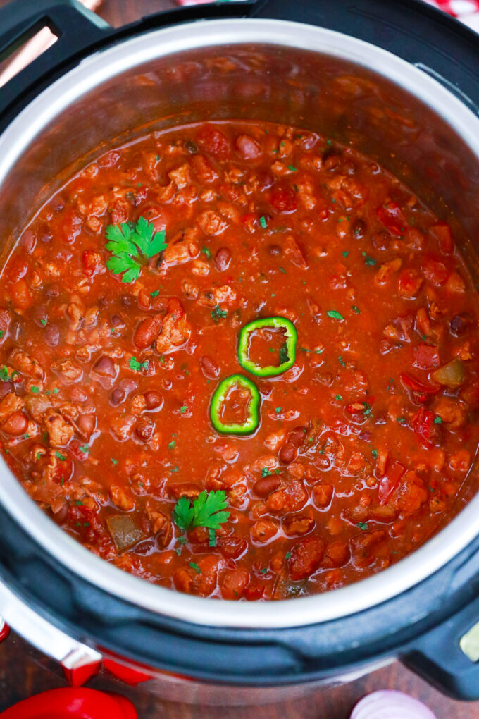 Instant pot turkey chili with beans.