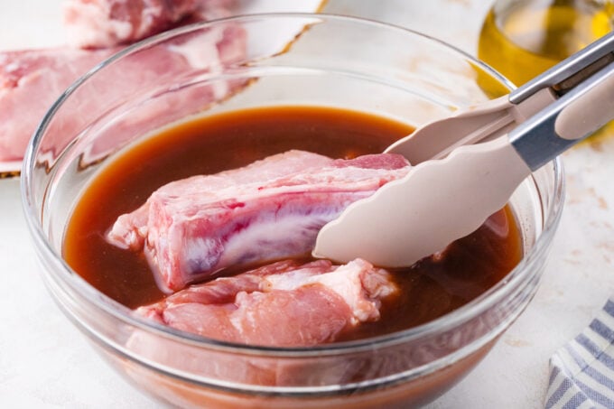 Marinating country style ribs.