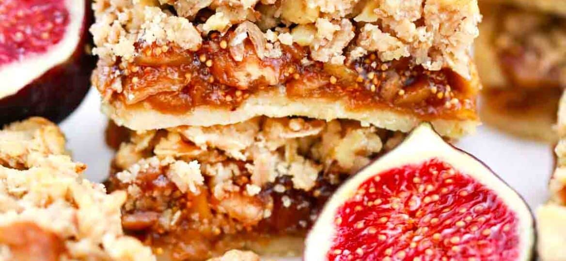 stack of fig bars with oat topping
