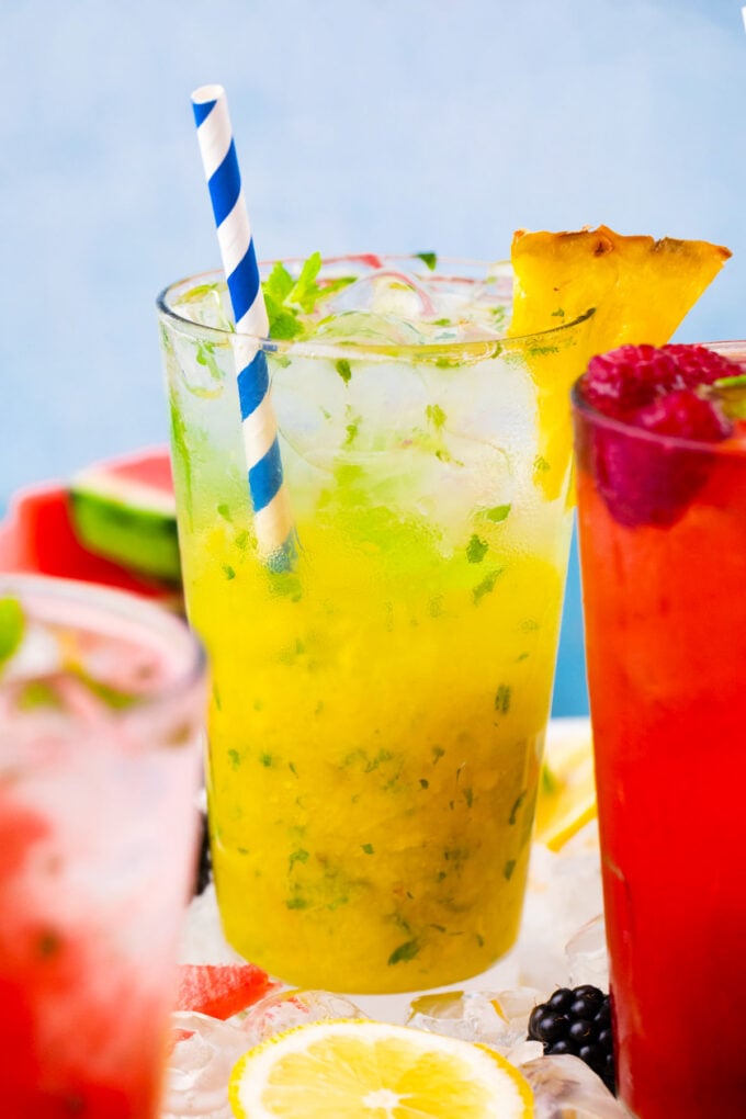 Pineapple mojito with mint leaves.