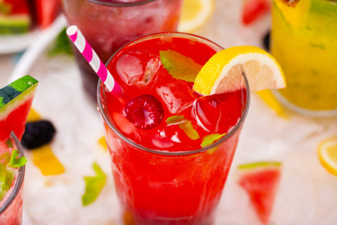 Homemade raspberry mojito.