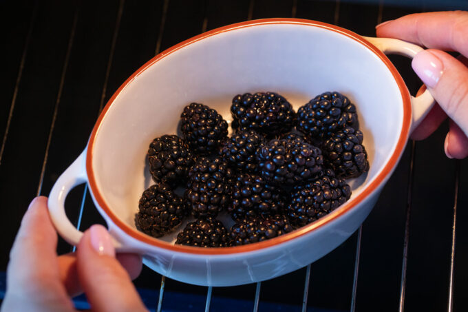 Roasting blackberries.
