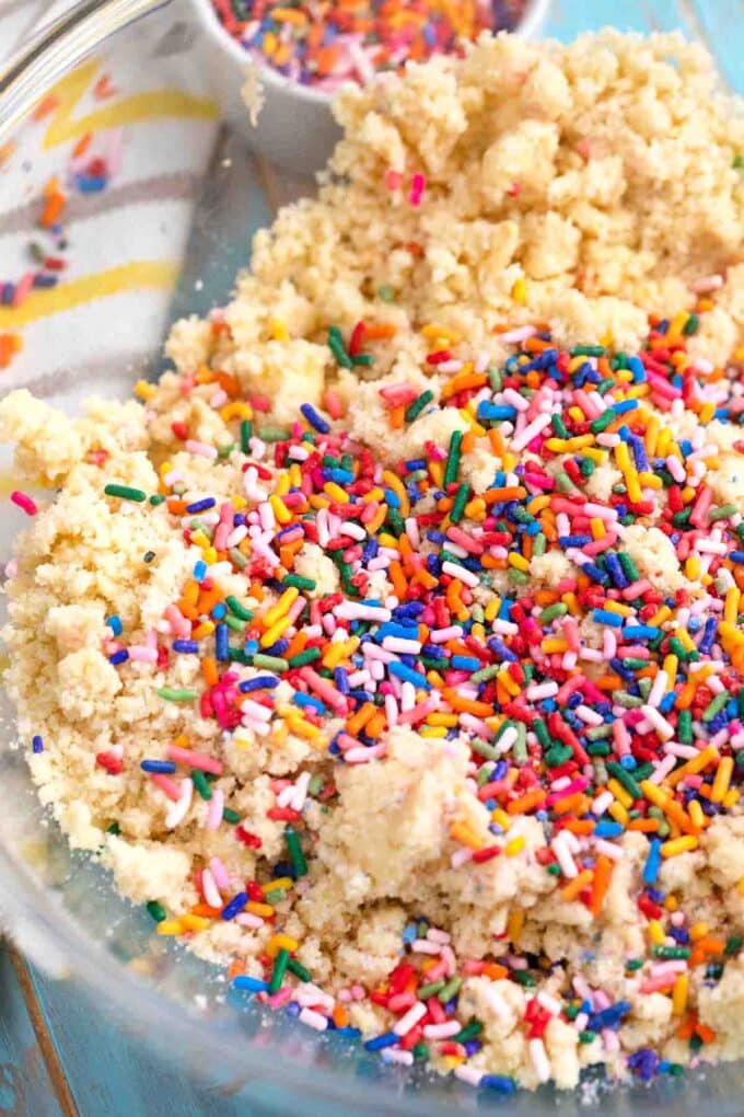 adding sprinkles to cake batter truffles