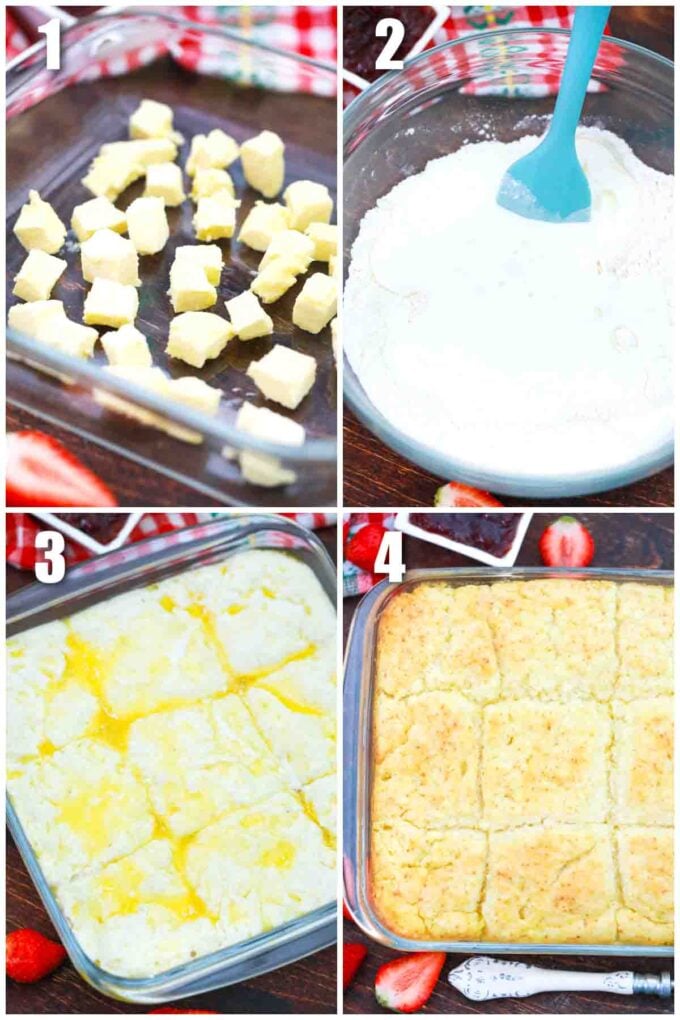 photo collage of steps how to make butter swim biscuits