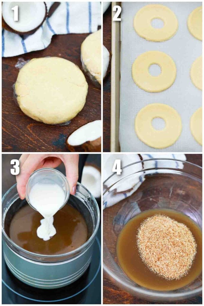 photo collage of steps how to make caramel deLites