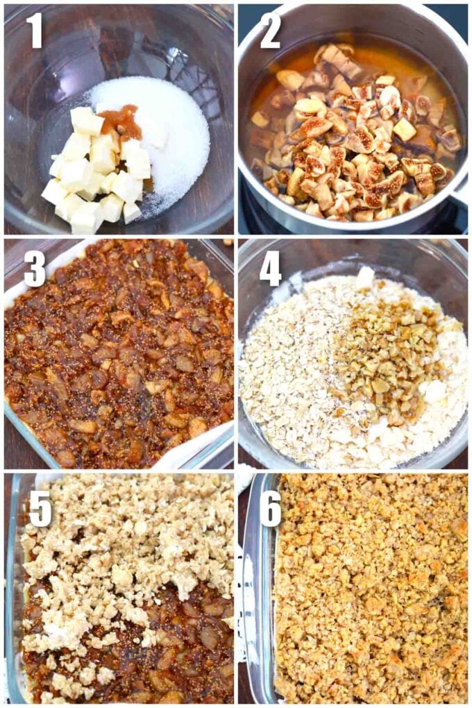 photo collage of steps how to make fig bars