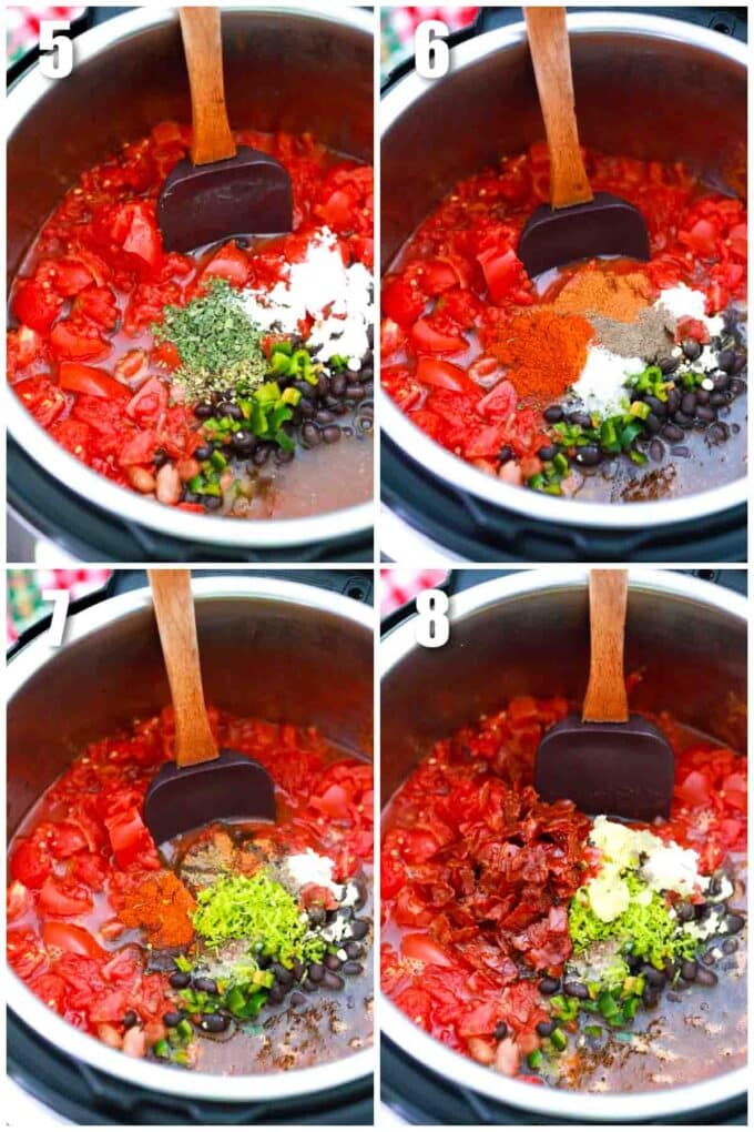 photo collage of steps how to make instant pot turkey chili