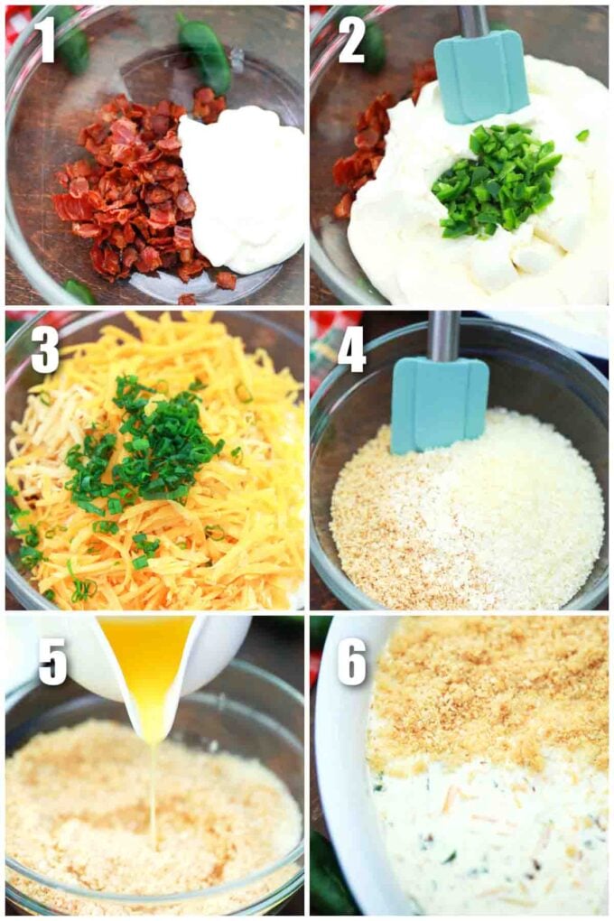 photo collage of steps how to make jalapeno popper dip