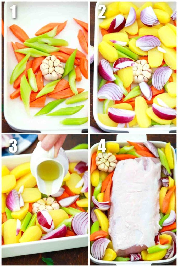 photo collage of steps how to make maple pork roast