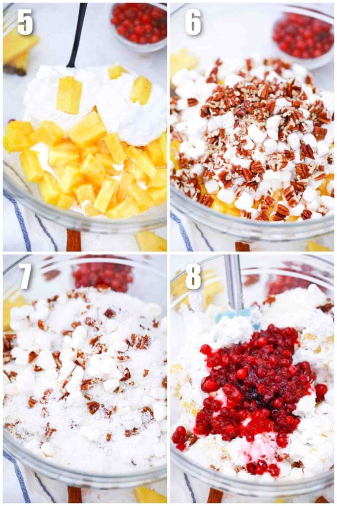 photo collage of steps how to make millionaire cranberry salad