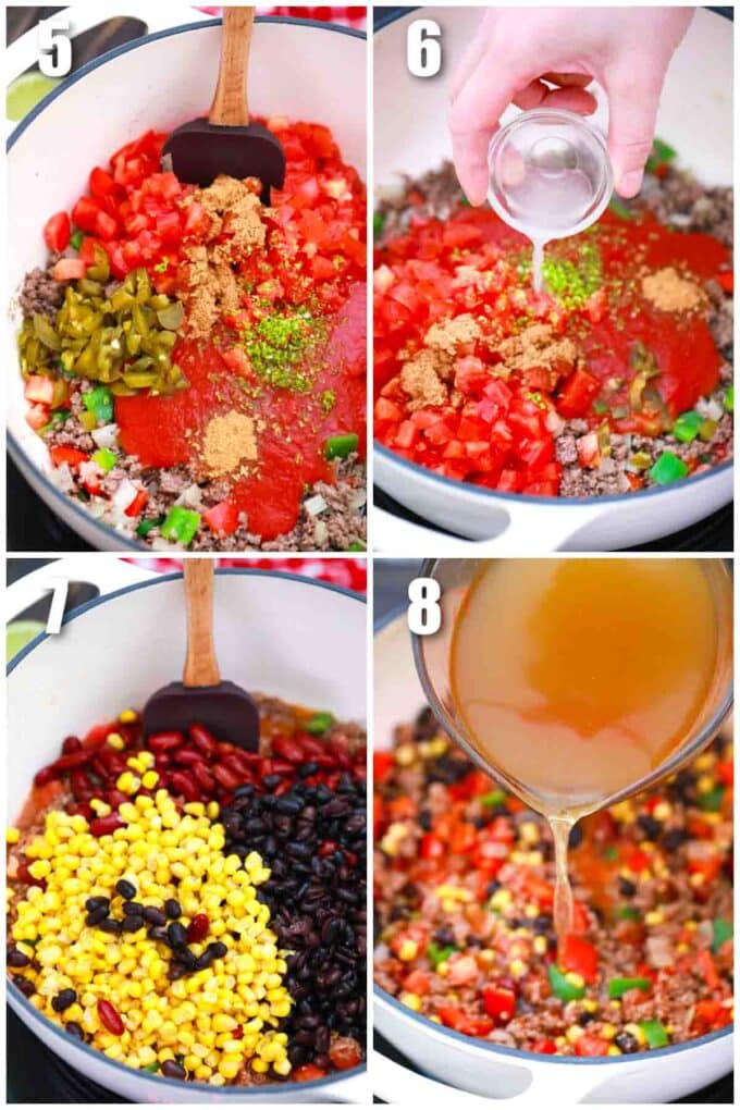 photo collage of steps how to make one pot taco soup