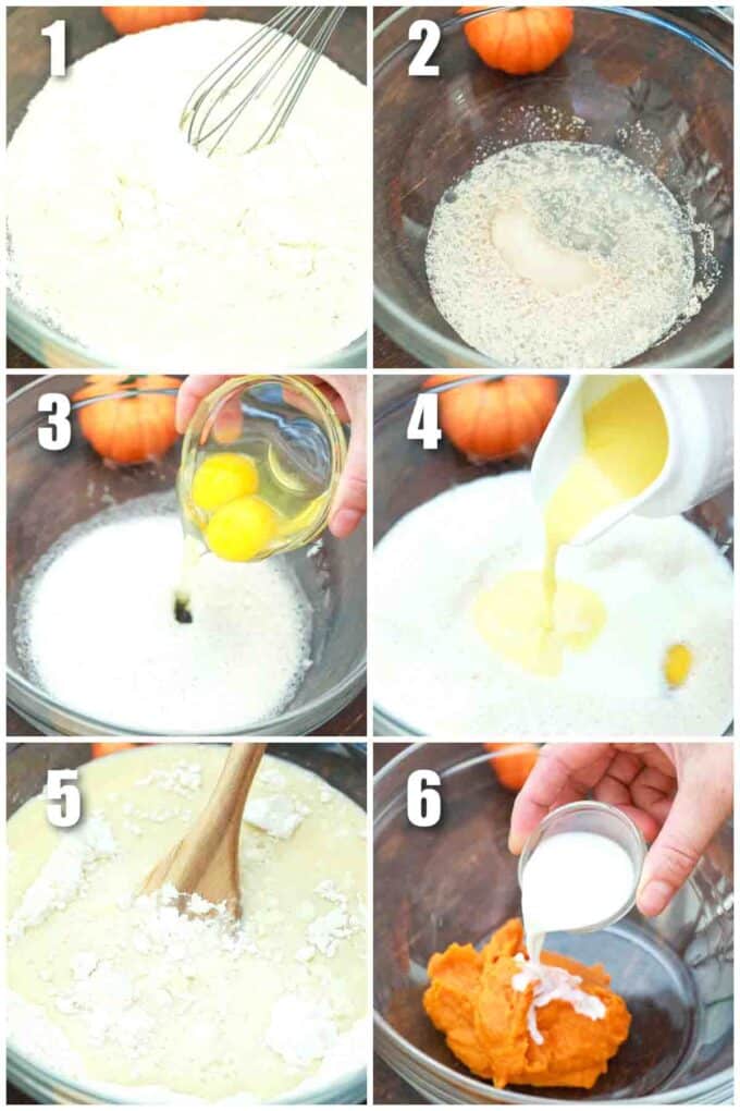 photo collage of steps how to make pumpkin pie cinnamon rolls