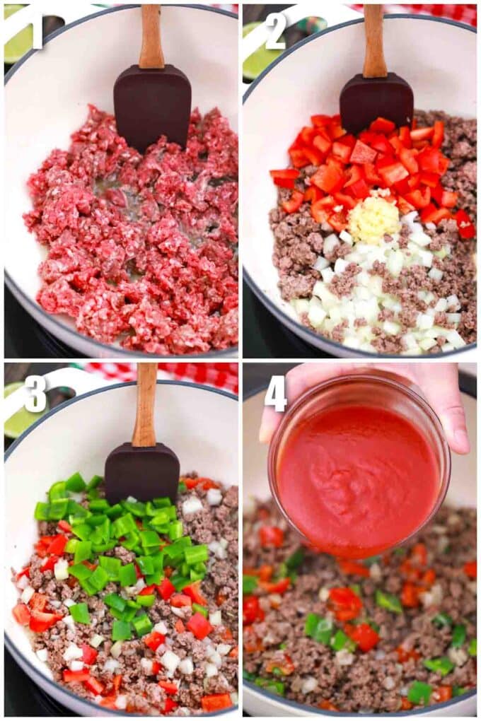 photo collage of steps how to make taco soup