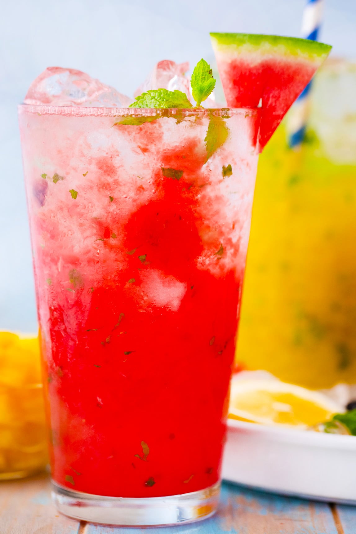 Watermelon mojito with mint.