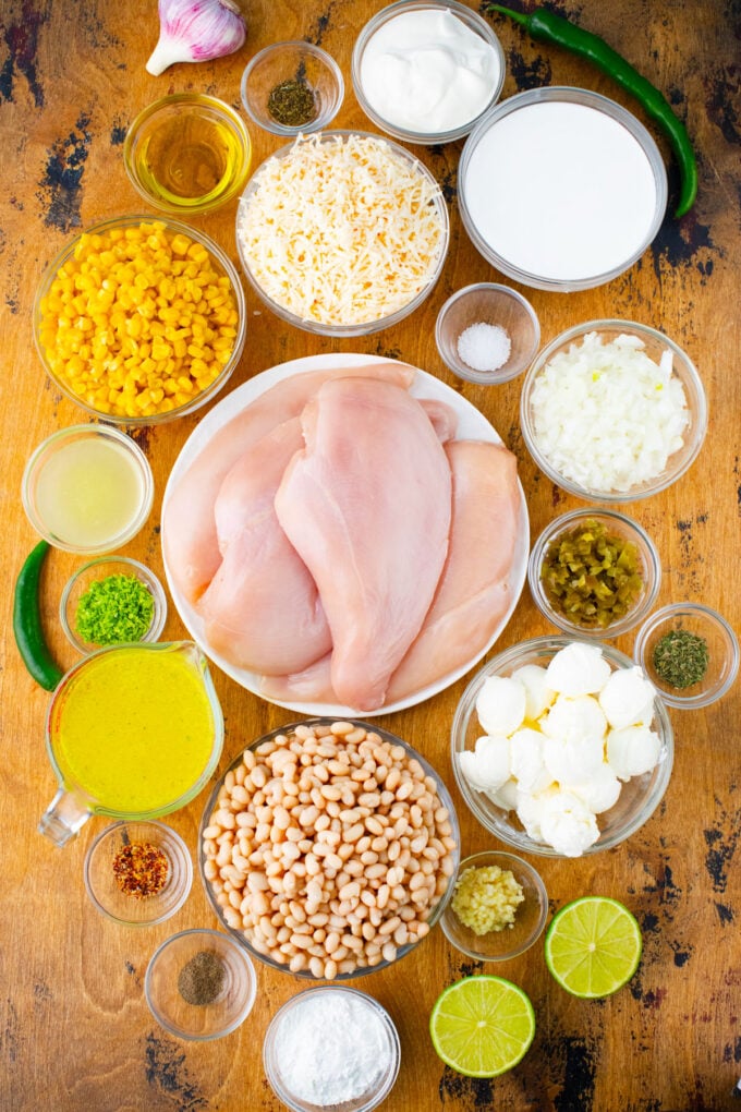 Overhead shot of Instant Pot white chicken chili recipe ingredients.
