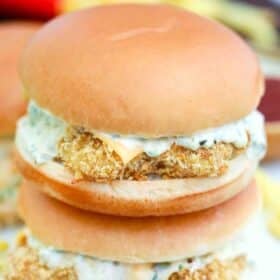 Homemade McDonald's fish sandwich on top of another sandwich