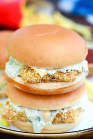 Homemade McDonald's fish sandwich on top of another sandwich