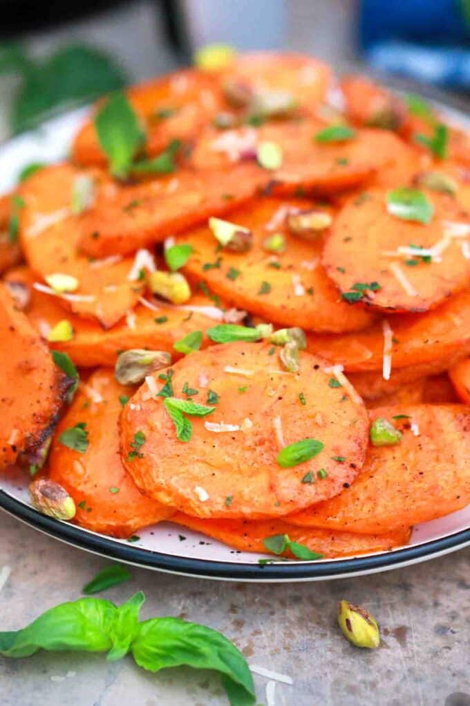 a plate of air fried carrots