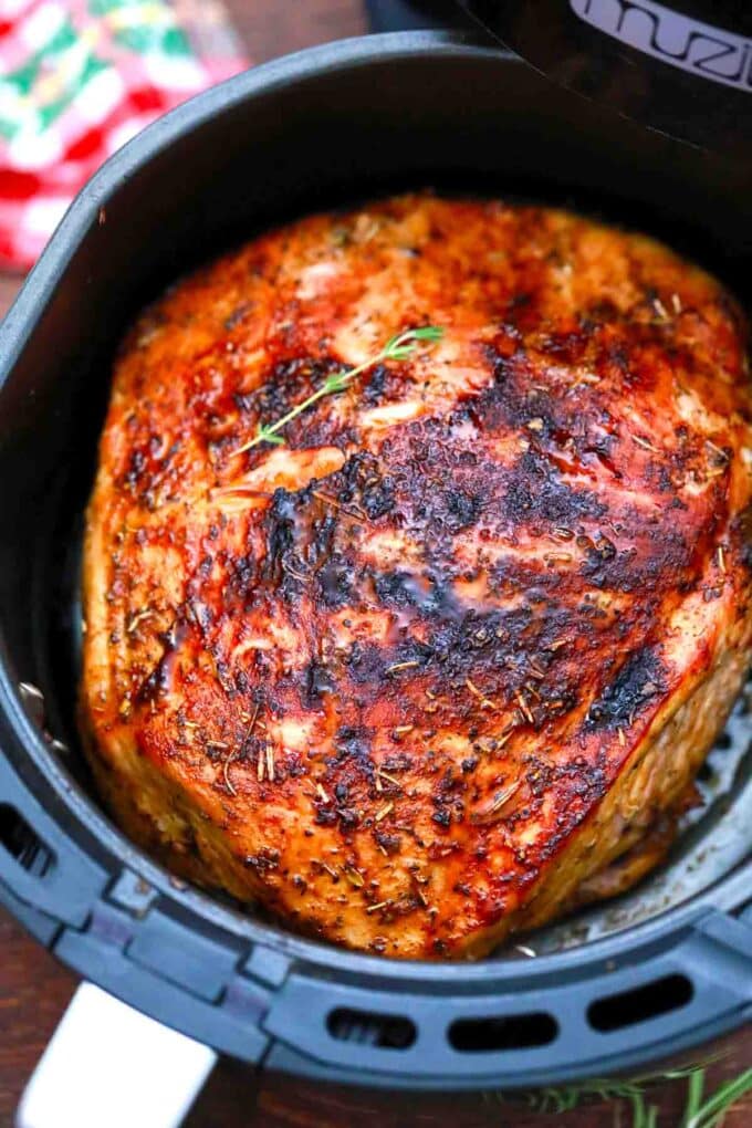crispy air fryer turkey breast in the air fryer basket