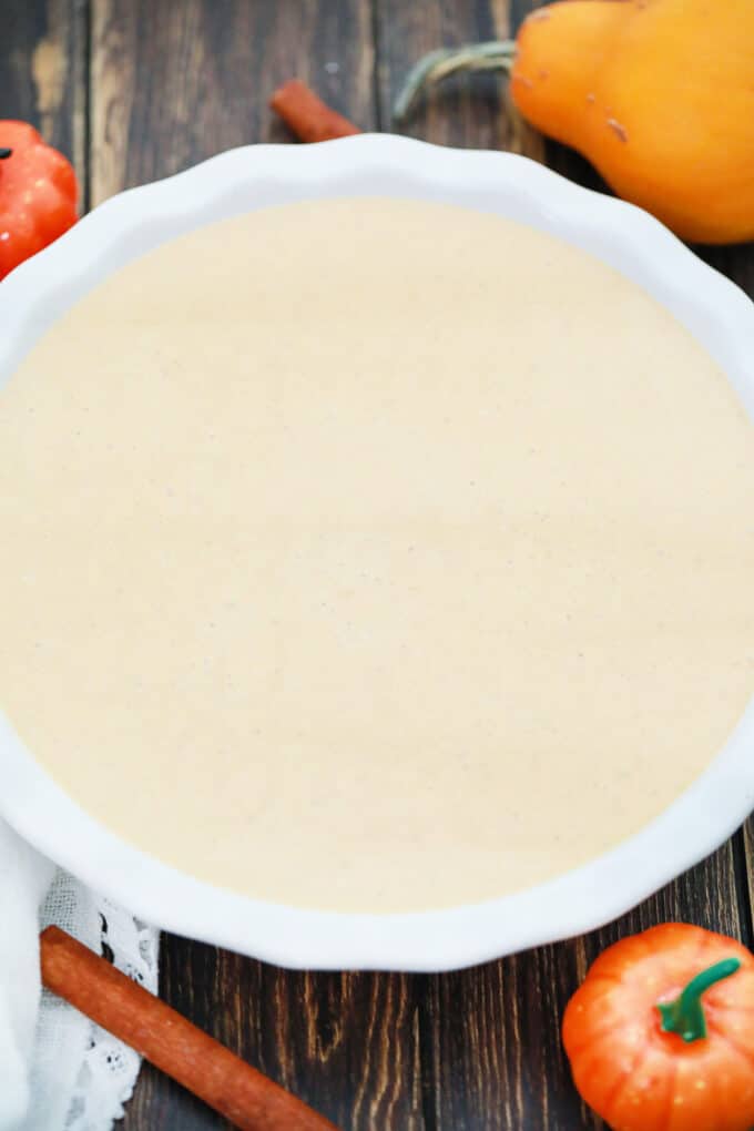 Crustless pumpkin pie before baking it.