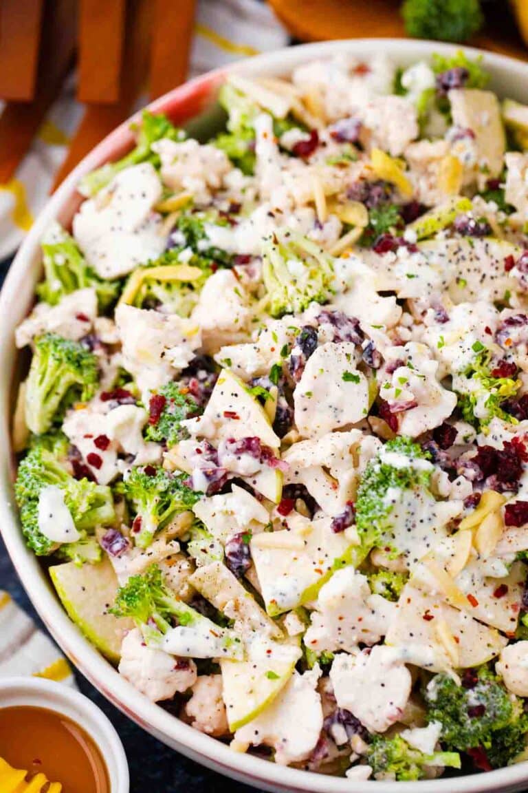 a bowl of broccoli cauliflower salad