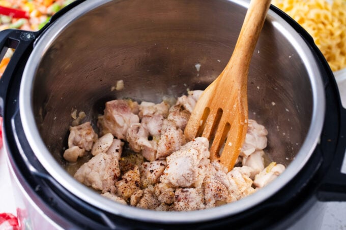 Sauteing chicken in the Instant Pot.