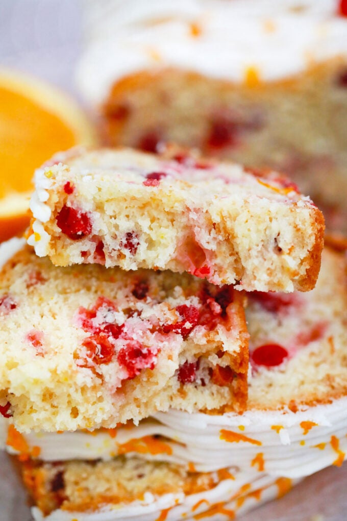 Slices of cranberry orange bread.