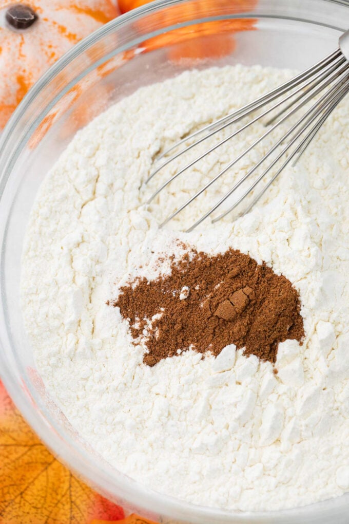 Dry ingredients for pumpkin pound cake.