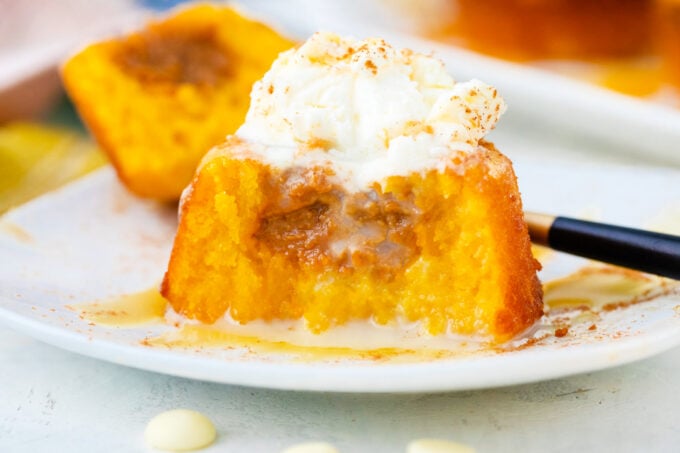 Dulce de leche stuffed pumpkin lava cakes.