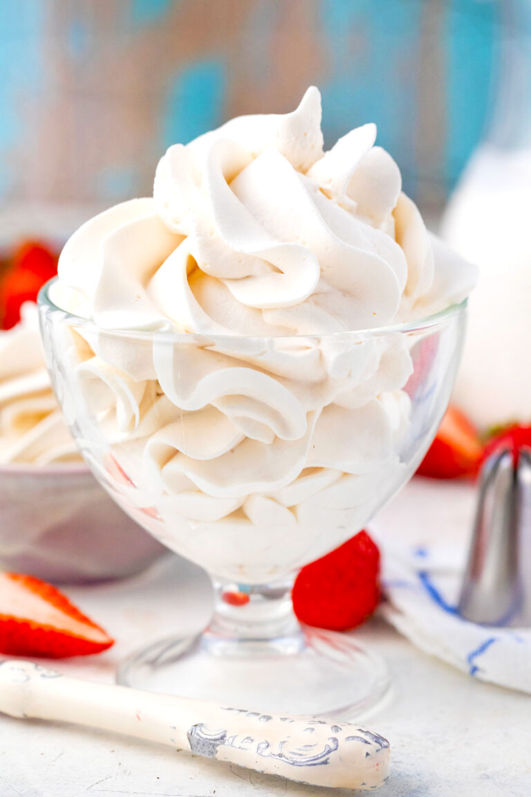 Homemade whipped cream in an ice cream bowl.
