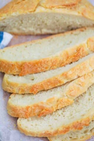 overheat shot of sliced easy yeast bread