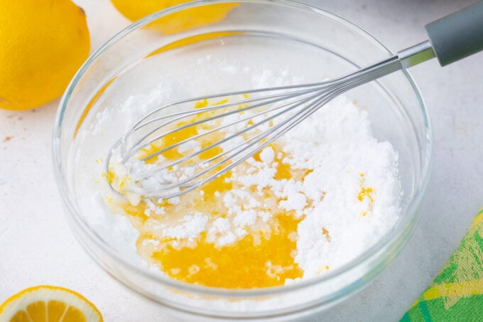 Making lemon glaze for carrot zucchini bread.